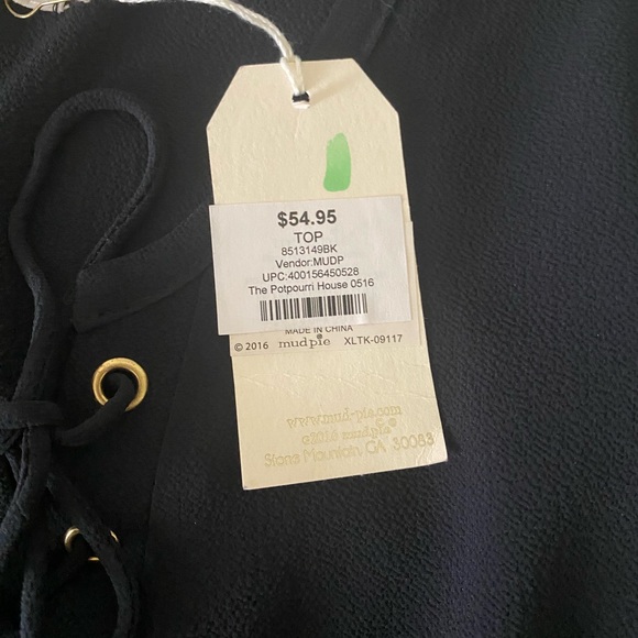 Mudpie Women's Black Tie Lace Up Long Sleeve Blouse Size Small - Picture 9 of 9